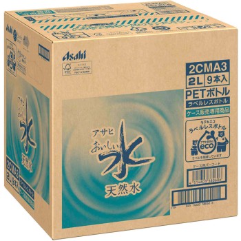 아사히 맛있는 물 천연수 라벨리스 보틀 케이스 2L×9 아사히음료