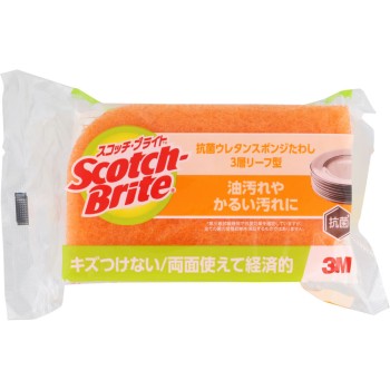 스카치 브라이트 항균 우레탄 스펀지 수세미(리프형/3층) 오렌지 SS-72K 쓰리엠재팬