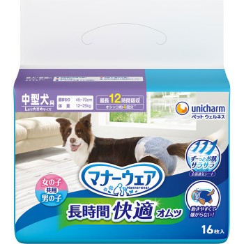 매너웨어 장시간 쾌적 기저귀 남녀 공용 중형견 16매 유니참 펫케어