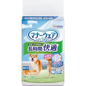 매너웨어 장시간 쾌적 기저귀 남자아이용 L 34매 유니참 펫케어