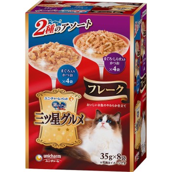 은숟가락 미츠보시 구르메 플레이크 참치 포함 가다랑어&참치·흰멸치 포함 가다랑어 35g 8p 유니참펫케어