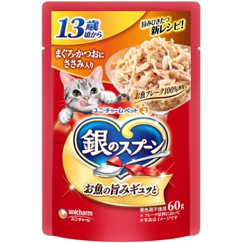은수저 파우치 13세경부터 참치·가다랑어에 닭 안심 함유 60g 유니참 펫케어