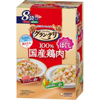 그랑 데리 파우치 닭가슴살 부드럽게 풀기 비프&채소 80g 8P 유니참 펫케어