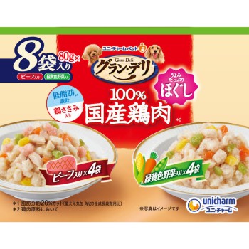 그랑 데리 파우치 닭가슴살 부드럽게 풀기 비프&채소 80g 8P 유니참 펫케어