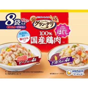 그랑 드리 파우치 닭 안심 풀어 소고기&감자 80g 8P 유니참 펫케어