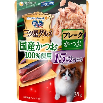 은수저 삼스타 그루메 파우치 국산 가다랑어 100% 사용 플레이크 가다랑어 15세경부터 35g 유니참 펫케어