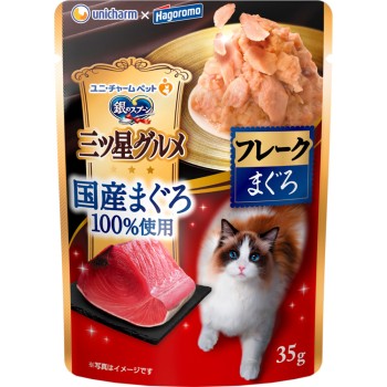 은수저 삼스타 그루메 파우치 국산 프리미엄 사치스러운 플레이크 국산 천연 참치 100% 35g 유니참 펫케어