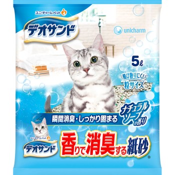데오 샌드 향기로 소취하는 종이 모래 내추럴 소프향 5L 유니참 펫케어