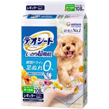 데오 시트 확실한 초흡수 향기 소취 타입 화이트 플로럴&그린 그라스 향 레귤러 108매 유니참펫케어