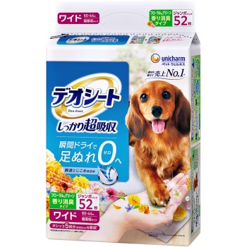 데오 시트 단단히 초흡수 향기 소취 타입 화이트 플로럴&그린 그래스향 와이드 52매 유니참 펫케어