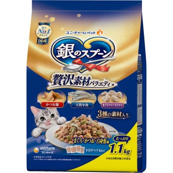 은 숟가락 사치스러운 소재 버라이어티 참치·가다랑어·흰살 생선맛 1.1kg 유니참 펫케어