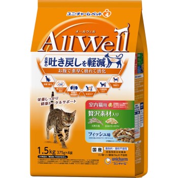 AllWell 실내고양이용 풍성소재 함유 피쉬맛 천연소어&닭고기살 동결건조 함유 1.5kg 1.5kg 유니참펫케어