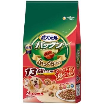 사랑받는 강아지 원기 게인즈 팩쿤 13세 이상용 쇠고기·닭가슴살·녹황색채소·잔생선 함유 2.0kg 유니참 펫케어