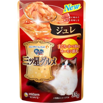 은수저 삼성 그루메 파우치 젤리 참치·가다랑어에 연어 추가 35g 유니참펫케어
