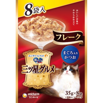 은수저 삼스타 그루메 파우치 플레이크 참치 함유 가다랑어 35g 8P 유니참 펫케어