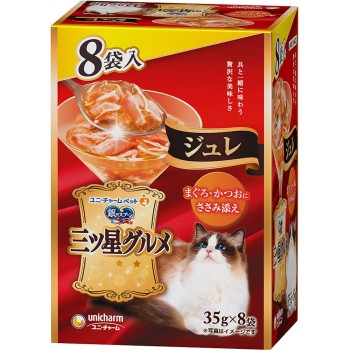 은수저 삼스타 그루메 파우치 주레 참치·가다랑어에 닭 안심 곁들임 35g 8P 유니참 펫케어