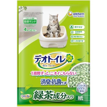 일주일 소취·항균 데오 화장실 흩날리지 않는 녹차 항균성분 소취 샌드 4L 유니참 펫케어