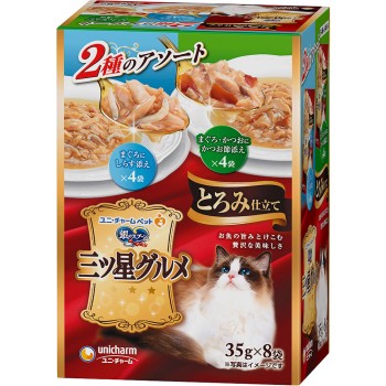 삼스타 그루메 파우치 걸쭉함 참치 실치&참치 가다랑어 35g 8P 유니참 펫케어