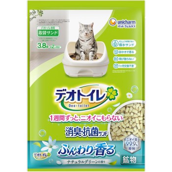 1주간 소취·항균 데오 변기 폭신하게 향기 나는 소취·항균 샌드 내추럴 그린 향 3.8L 유니참펫케어
