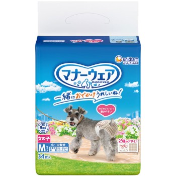 매너 웨어 여자 아이용 소~중형견용 M사이즈 34매 유니참 펫케어