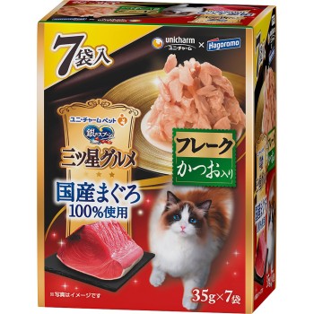은수저 별미 그루메 파우치 국산 참치 플레이크 가다랑어 함유 35g×7P 유니참 펫케어
