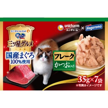 은수저 별미 그루메 파우치 국산 참치 플레이크 가다랑어 함유 35g×7P 유니참 펫케어
