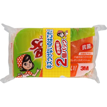 항균 우레탄 스폰지 수세미 리프형 3층 2개 스리엠 재팬