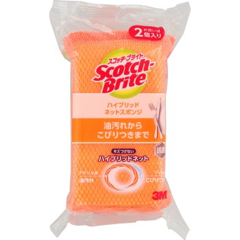 3M 스카치브라이트 하이브리드 네트 스폰지 2개 (오렌지) 쓰리엠 재팬