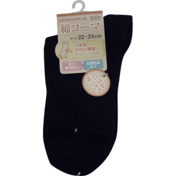 여성 양말 면 코마 쇼트 크루 블랙 22-24cm