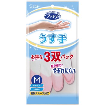 패밀리 비닐 얇은 손 손끝 항바이러스 가공 M (핑크 2켤레·그린 1켤레) 3켤레 에스테