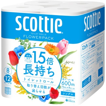 스코티 플라워 팩 1.5배 오래가는 8롤 싱글 75m 일본제지 크레시아