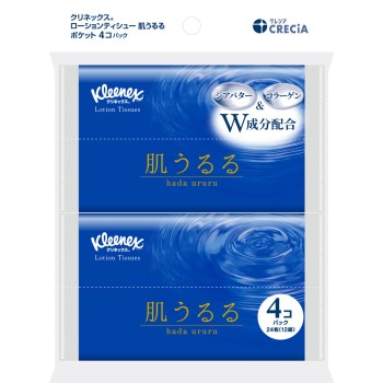 MK 클리넥스 피부촉촉 포켓 티슈 4개 팩 12조×4P 일본제지크레시아