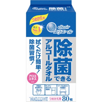 에리에르 살균 가능한 알코올 타올 리필용 80매 보틀 리필용 다이오제지