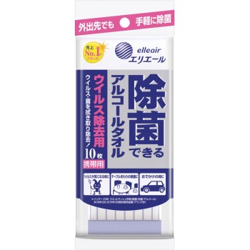 에리엘 제균 가능 알코올 타올 바이러스 제거용 휴대용 10매 다이오제지