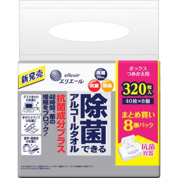 엘리에르 알코올 타올 항균 박스 리필 40매×8P 다이오제지
