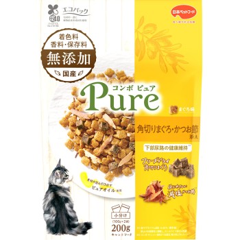 콤보 퓨어 캣 참치맛·각썰기 참치·가쓰오부시 200g 니혼 펫푸드