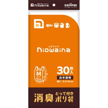 니오와이나 소취봉투 손잡이 달린 흰반투명 M 30매 니혼 사니팍