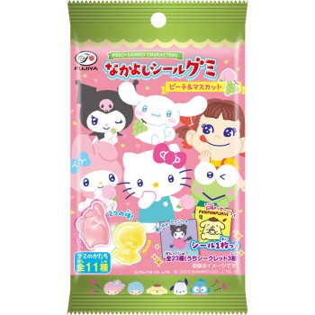 페코×산리오 캐릭터즈 사이좋은 씰 구미(복숭아&머스캣) 6알