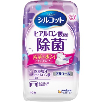 실코트 알코올 제균 웨트 티슈 보습성분 히알루론산 배합 알코올 타입 본체 40매 유니참