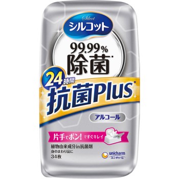 실코트 99.99% 제균 항균 플러스 웨트 티슈 알코올 타입 본체 34매 유니참
