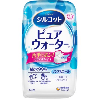 실코트 순수한 물 웨트 티슈 순수 99% 논알코올 타입 본체 58매 유니참