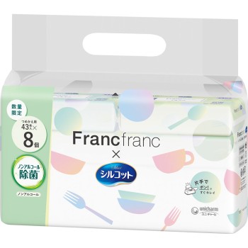 실코트 웨트 무알코올 제균 리필 43매×8개 Francfranc 기획 43매×8 유니참