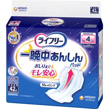라이프리 테이프용 전용 소변 패드 밤새 안심 4회 흡수 대인용 기저귀 42매 유니참