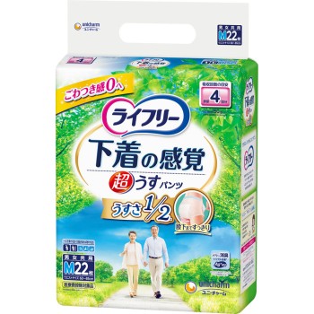 라이프리 팬티 타입 초얇은 속옷 느낌 팬티 M 사이즈 4회 흡수 대인용 기저귀 22매 유니참