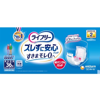 라이프리 흘러내림 없이 안심 종이 팬츠용 소변 패드 36매 유니참