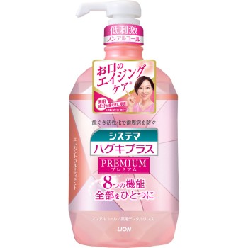 시스테마 하구키 플러스 프리미엄 덴탈 린스 엘레강트 프루티 민트 논알코올 구강세정제 900ml 라이온