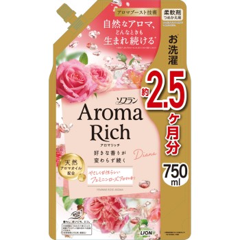 소프란 아로마 리치 다이아나 유연제 리필 페미닌 로즈 아로마 향 750ml 라이온