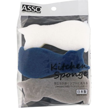 CARAful 항균 소프트 키친 스폰지 고양이 3개 와이즈