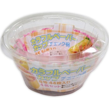 컬러풀 페이퍼컵 6호 핑크/그린/노랑/오렌지 44매 체크 무늬 알파믹