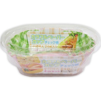 컬러풀 페이퍼 컵 소판 특대 핑크/그린/옐로우/오렌지 24매 체크 무늬